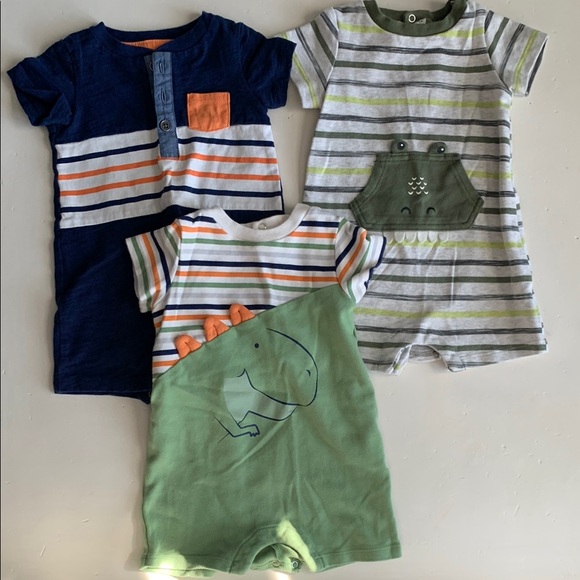 Kids HQ 6M Striped and Dinosaur Baby Rompers Set - Picture 1 of 1